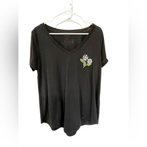 Torrid Black V-Neck Tee with Floral Detail
